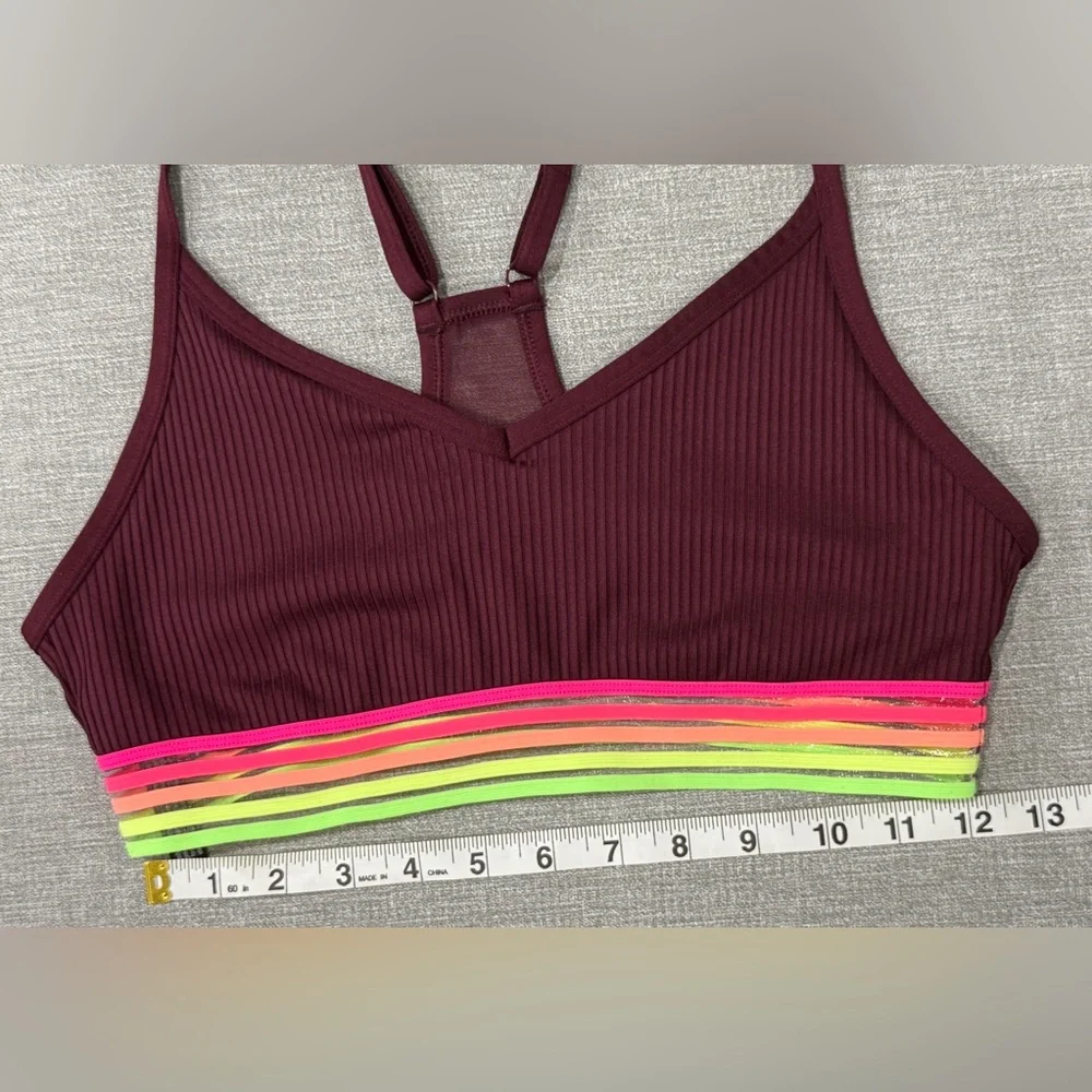 Pink Sport Ultimate Lightly Lined Ribbed Burgundy Neon Band Sports Bra Size M‎